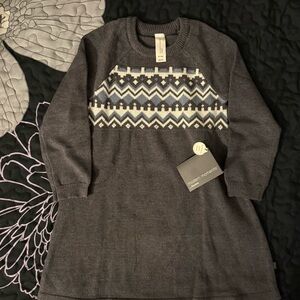 Grey Knit Sweater Dress with Fair Isle Yoke